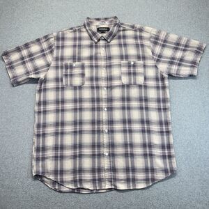 Ezekiel Button-Down Shirt Men’s 3XL Tan Purple Plaid Double Pocket Casual